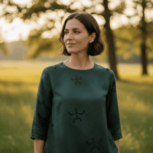 blouse femme coton léger lyocell Ramure vert sapin motif géométrique