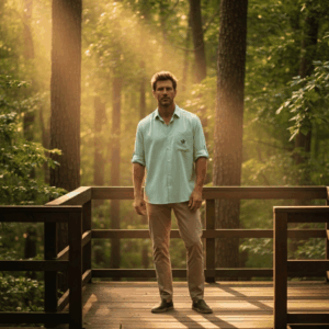 Chemise Canopée homme lin coton bio bleu face - Étikashion