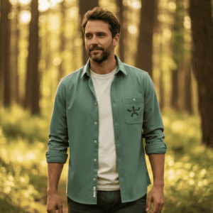 Chemise Sève homme coton bio vert sauge face - Étikashion