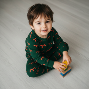 pyjama enfant vert coton bio motif confortable