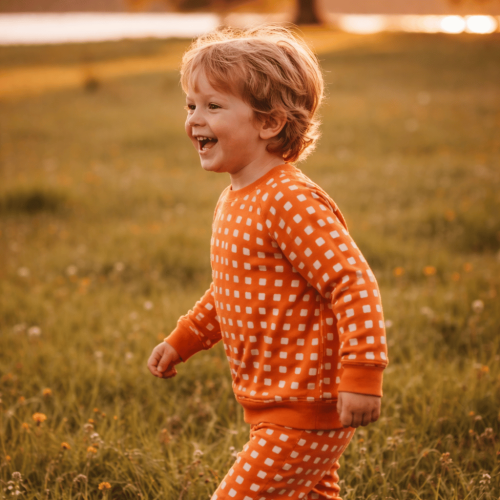 Sweat Pousse enfant orange carreaux